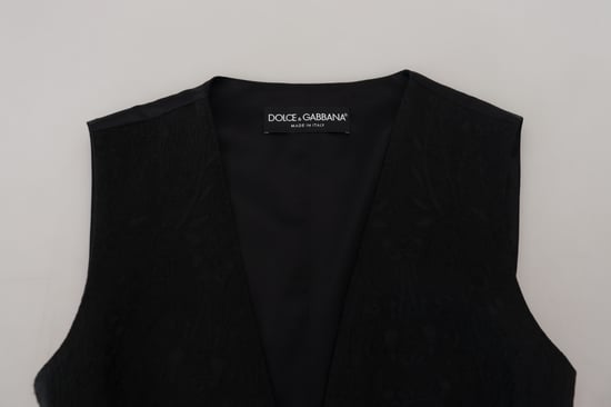 Dolce & Gabbana Women's Black Brocade Button Down Sleeveless Vest Top - Image 5