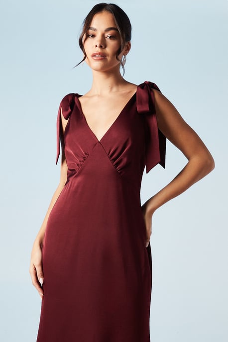 Satin Back Crepe Tie Shoulder Bridesmaids Dress