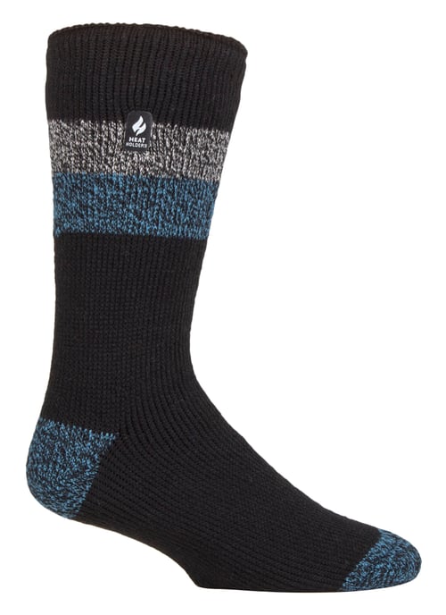 Värmehållare - Extra tjocka termosockor för herrar för vintern | Varma fluffiga fleeceisolerade strumpor | Gåvor till män - Svart / Blå (Lindos) - Image 1