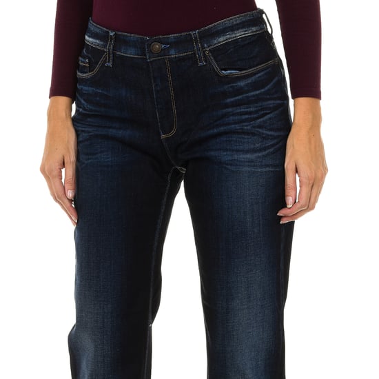 Women's long worn effect denim pants 6Y5J11-5D2UZ