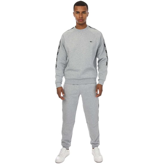 Men's Lacoste Tape Crew Sweatshirt in Grey Marl