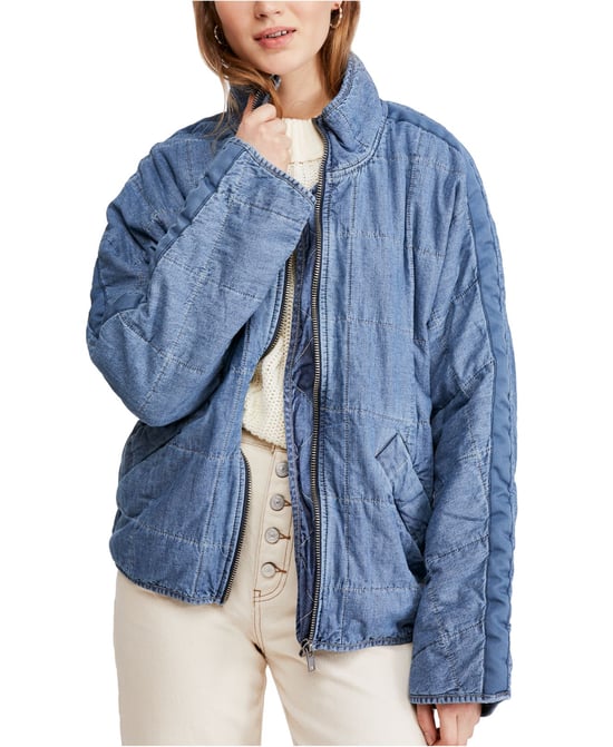 Free People Women's Jacket Blue Denim Dolman Quilted