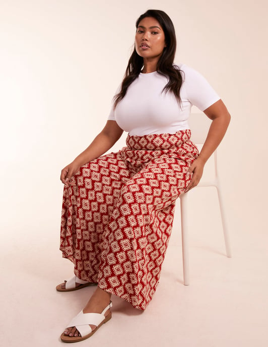 Curve Shirred Wide Leg Aztec Trouser