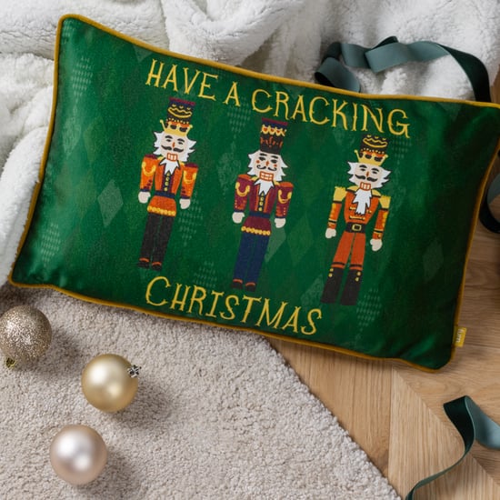 furn. Nutcracker Cracking Christmas Piped Velvet Polyester Filled Cushion - Image 4