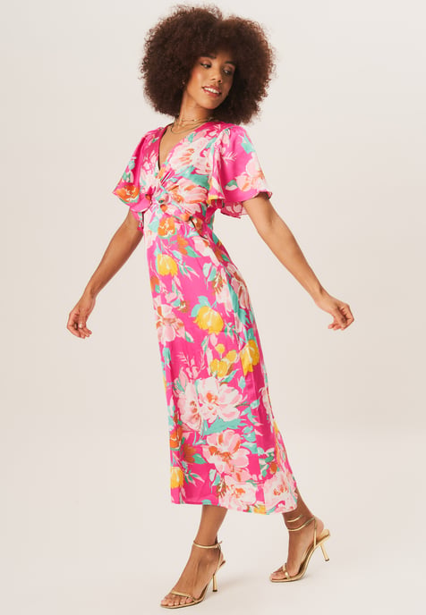 Floral Print Angel Sleeves Midi Dress - Image 3