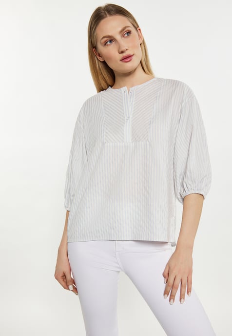 Dreimaster Blouse Dames lichtblauw wolwit - Image 3