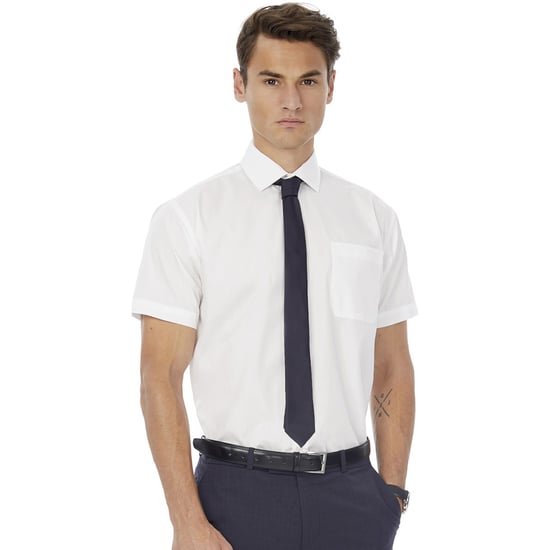 Russell Collection Mens Short Sleeve Poly-Cotton Easy Care Poplin Shirt (White) - Image 3