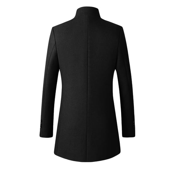 Men's Wool Long Slim Fit Stand-Up Collar Business Coat for Winter Black