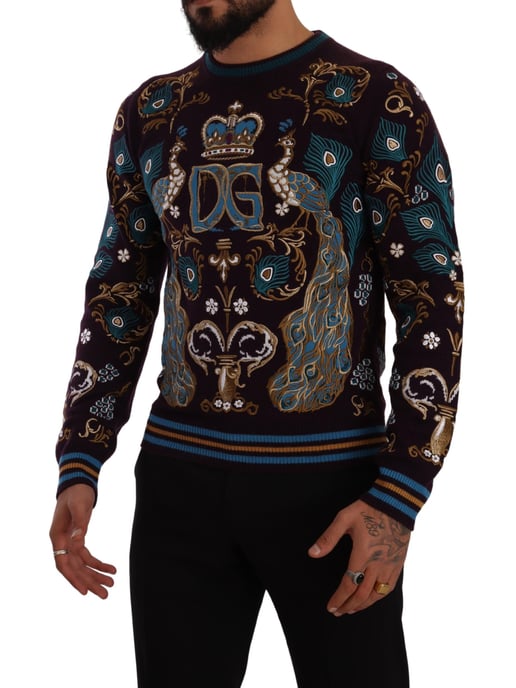 Dolce & Gabbana Heren Bordeaux Kasjmier DG Kroon Geborduurde Trui - Image 2