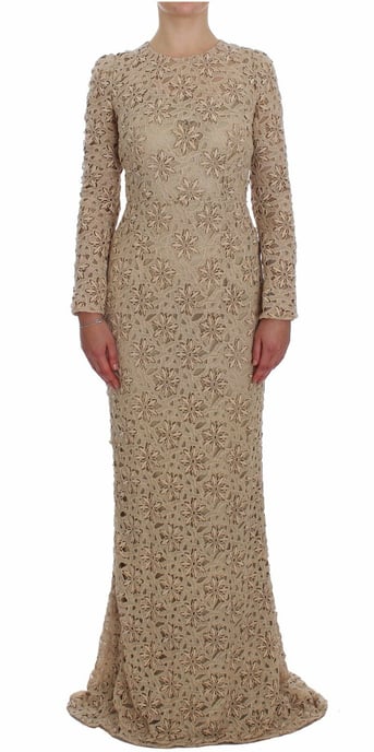 Dolce & Gabbana Dam Beige Blommig Spets Klänning Maxi - Image 1