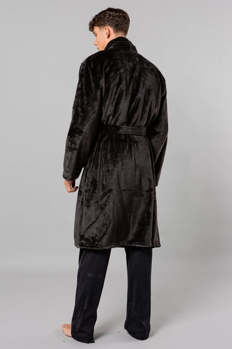 Black Plush Shawl Collar Dressing Gown