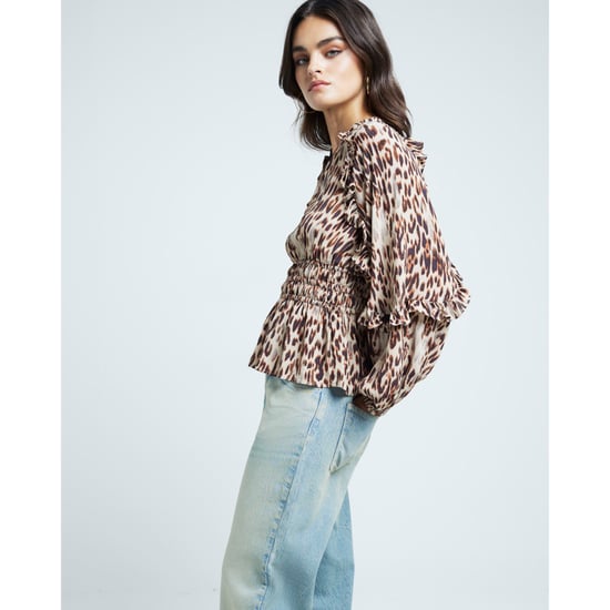 River Island Womens Blouse Beige Leopard Print Frill - Image 2