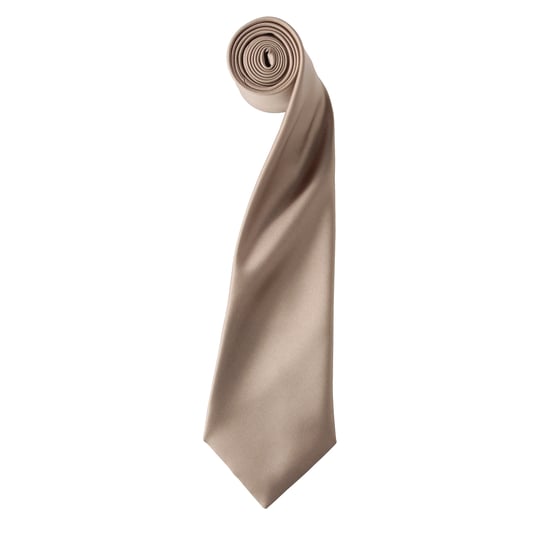 Premier Mens Plain Satin Tie (Narrow Blade) (Khaki) - Image 1
