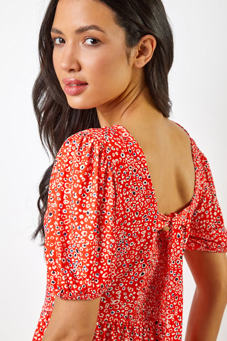 Ditsy Animal Frill Hem Midi Dress