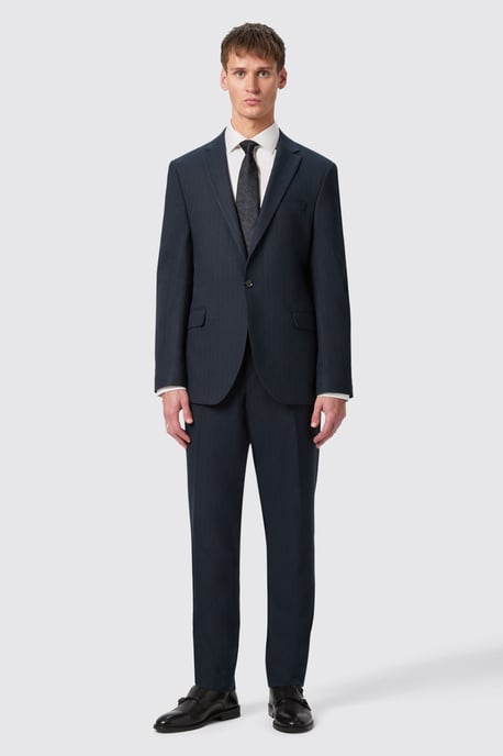 Hodge Slim Fit Navy Pinstripe Trousers