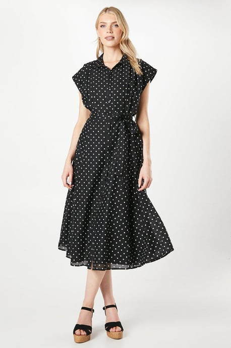 Spot Print Belted Shirt Dress
