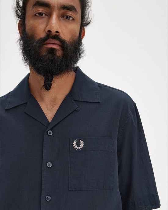 Fred Perry Mens Lightweight Texture Revere Collar Short Sleeve Shirt - Image 4