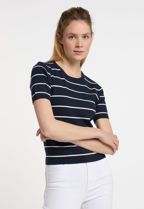Dreimaster Short sleeve pullover women marine wool white - Image 2