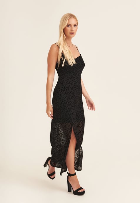 BLACK ANIMAL COWL MIDI DRESS