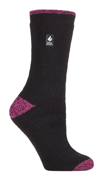 Heat Holders Lite - Womens Insulated Thermal Socks | Multiple Designs Including Argyle Stripes Hearts Stars | Warm Socks for Winter - Black / Berry H&T (Tenerife) - Image 1