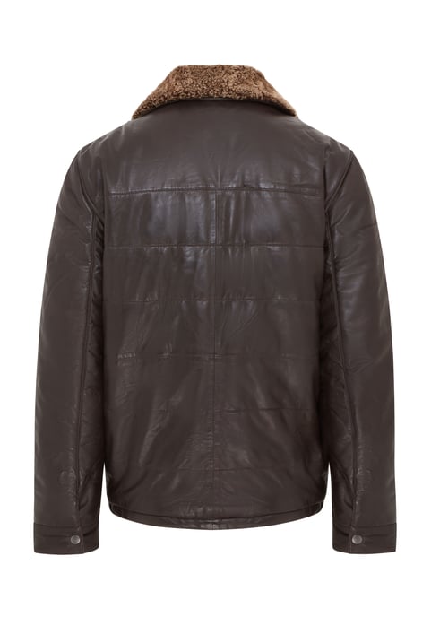 Mens Brown Leather Puffer Quilted Jacket - Farsund