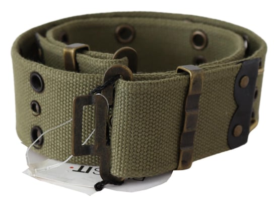 Ermanno Scervino Dames Groen 100% Katoen Rustiek Bronzen Gesp Riem - Image 1