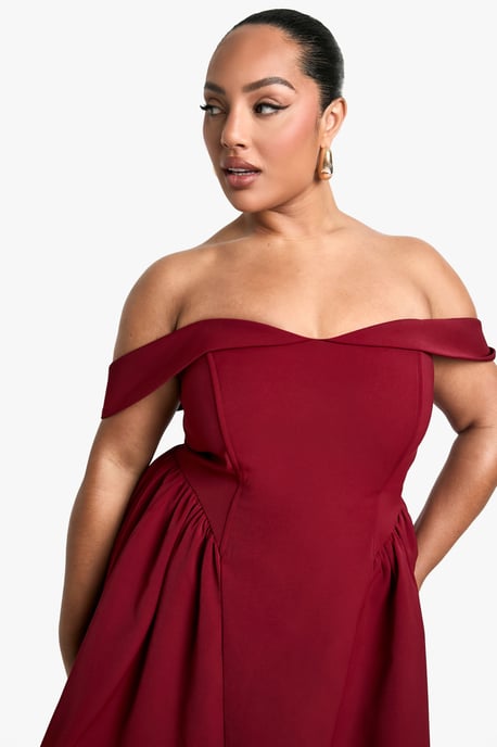 Plus Off The Shoulder Pleated Skater Dress