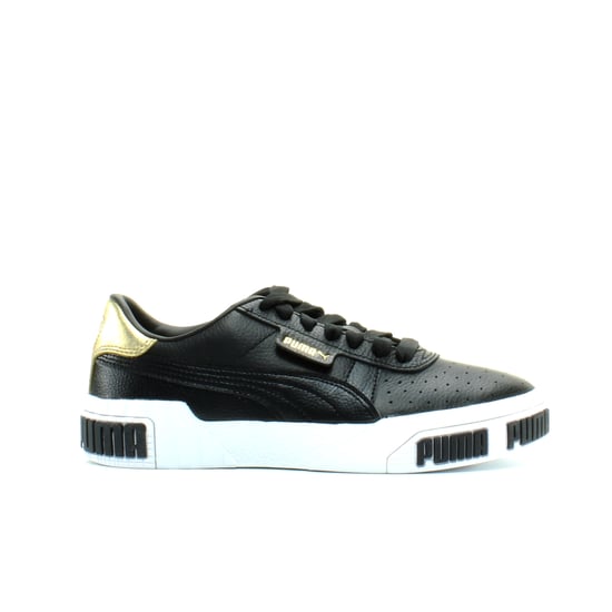 Puma Cali Bold Metallic Black Gold Leather Lace Up Womens Trainers 371207 02