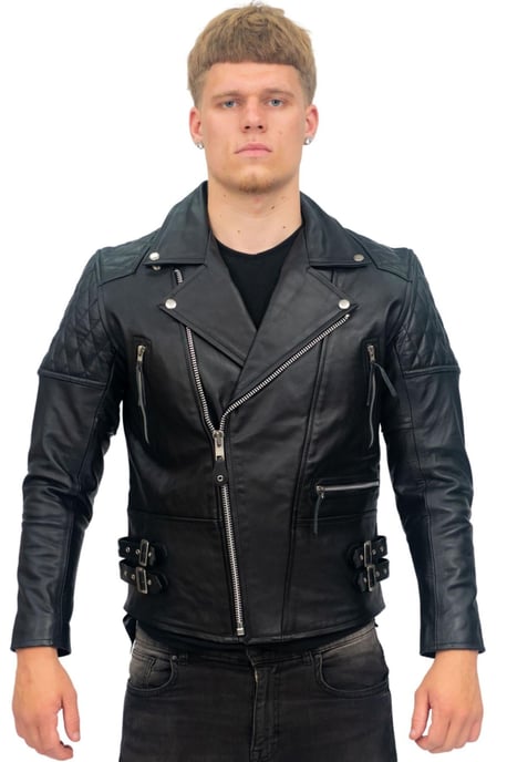 Mens Cowhide Leather Biker Jacket-Nassau