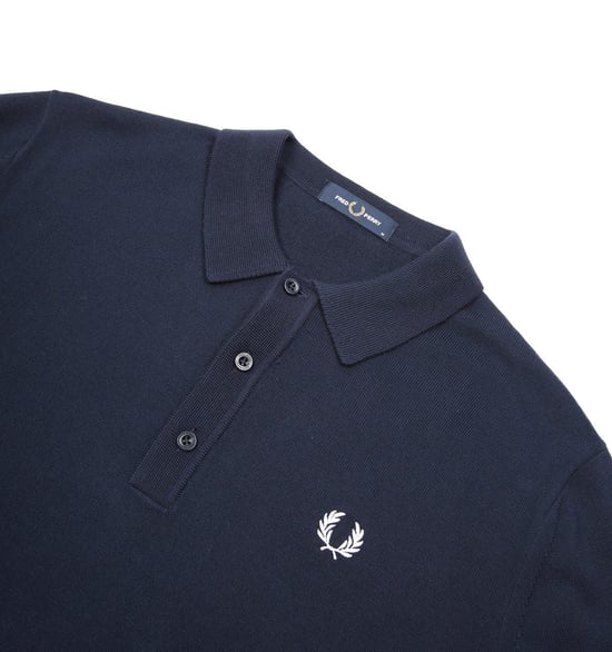 Herrars Fred Perry Klassisk Stickad Långärmad Polotröja i Marinblå - Image 3