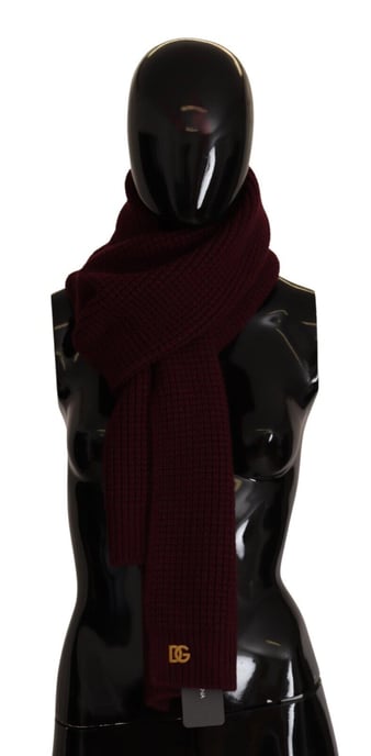 Dolce & Gabbana Women's Dark Red Cashmere Logo Wrap Shawl Knitted Scarf