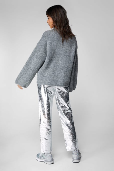 Metallic Crackle Faux Leather Trousers
