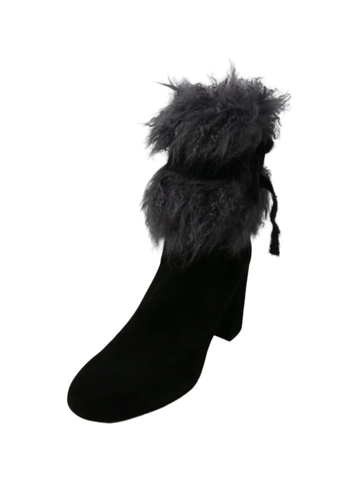 Agl Women's Furry Ankle Boot Nero-Mouse Ankle-High Leather - 8.5 M