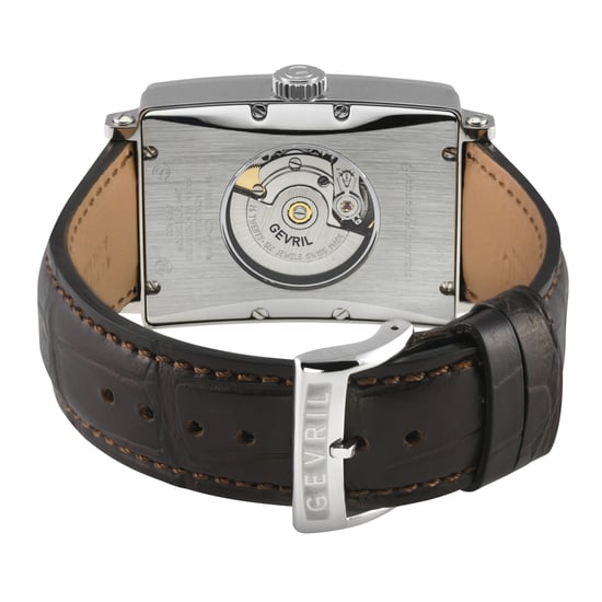 Gevril Men's Avenue of America's SS Case, Silver/RG Dial, Genuine Italian Handmade Leather Strap