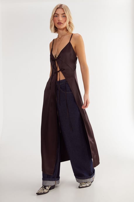 Satin Asymmetric Tie Maxi Top