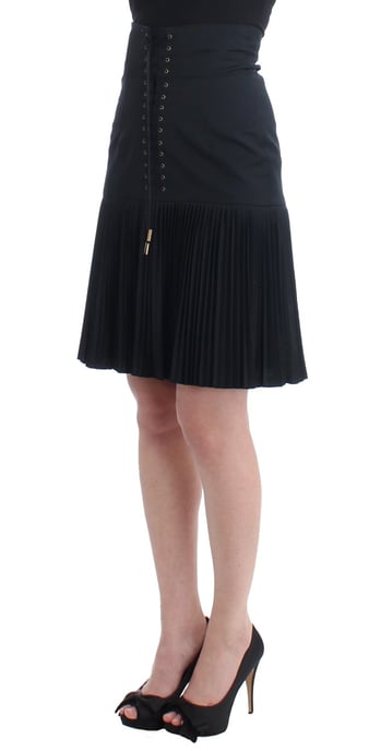 Cavalli Black Pleated Laced Skirt