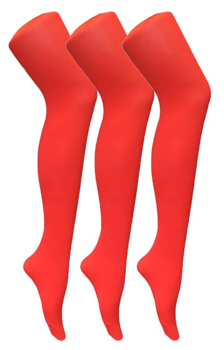 3 Pair Multipack Womens Coloured Opaque 80 Denier Tights | Sock Snob | Plain Block Colour Tights - Fire Red - Image 1