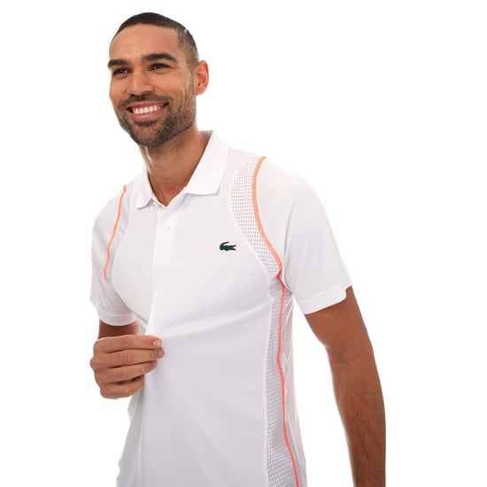 Men's Lacoste Tennis Recycled Polyester Polo Shirt in White orange