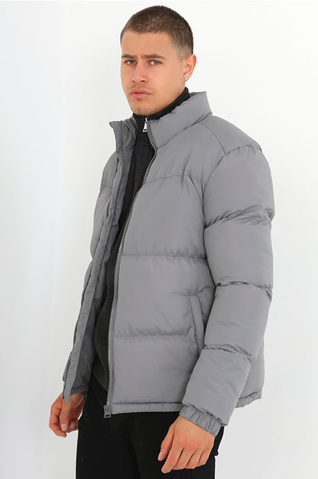 Grey 'Davis' Funnel Neck Padded Jacket