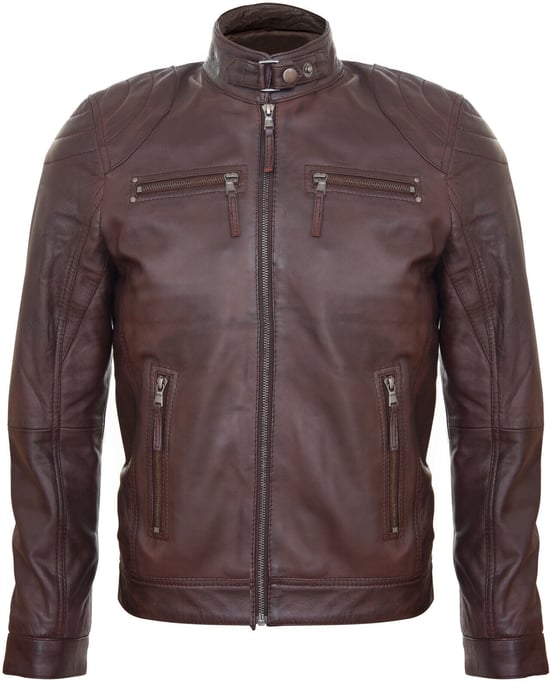 Leather biker racing jacket with zipper