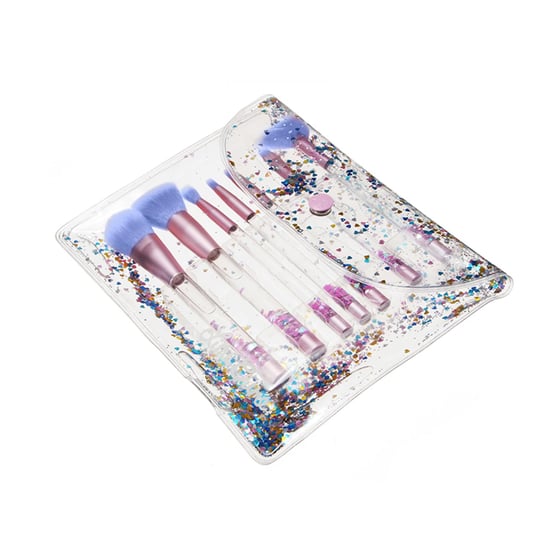 Aquarius Cosmic Makeup 7pcs Brush Set With Liquid Glitter Handle, Pink with Purple