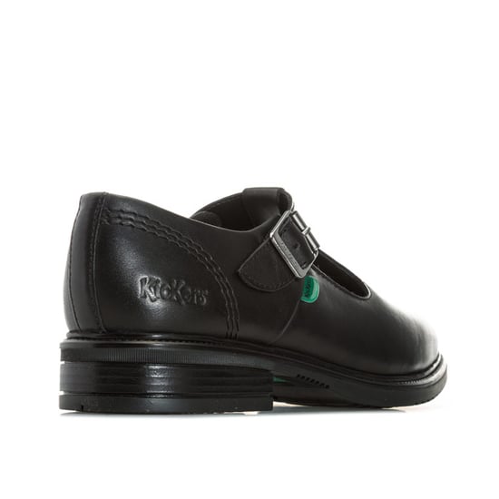 Girl's Kickers Junior Lach T-Bar Leather Shoes in Black