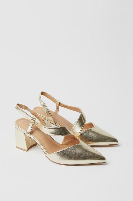 Wide Fit Eve Asymmetric Strap Block Heel Pointed Court Shoes - Image 3