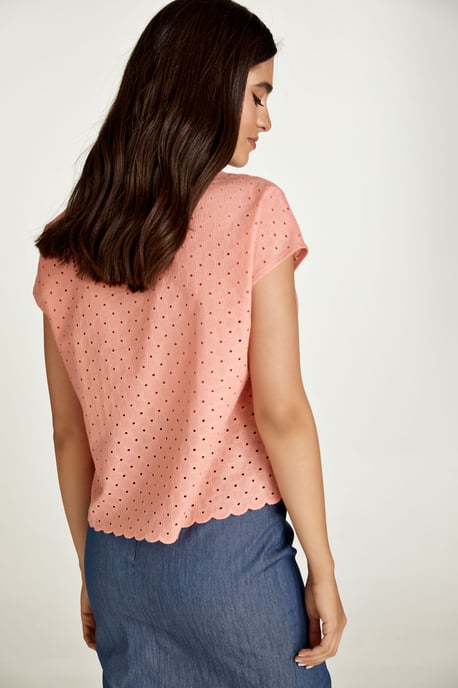Coral Sleeveless Embroidered Top