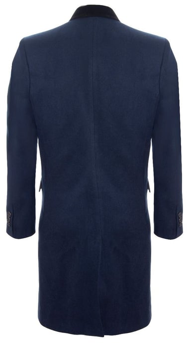 Mens 3/4 Long Double Breasted Navy Crombie Overcoat Wool Coat Peaky Blinders