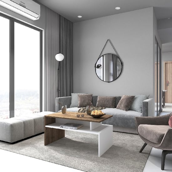 HOMEMANIA Ada Coffee Table, in White, Walnut