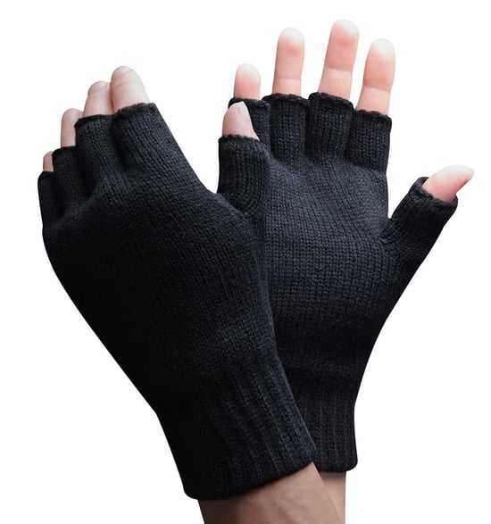 Mens 3M Thinsulate 40 gram Thermal Insulated Black Fingerless Gloves - Image 1
