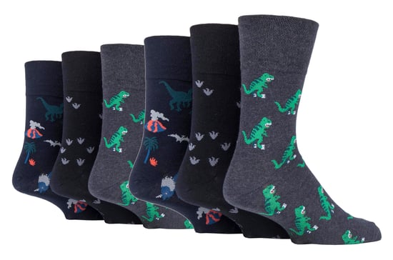 Gentle Grip - 6 Pairs Mens Non Elastic Socks - Dinosaurs - Image 1
