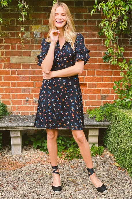 Black Ditsy Floral Lace Detail Dress