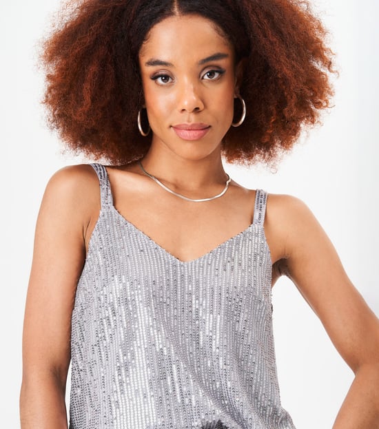 Sequin V Neck Cami Top